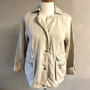 NWOT BERNARDO women’s LINEN bomber / cargo / utility JACKET snap front tan XS